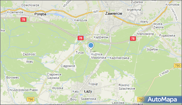 mapa Kuźnica Masłońska, Kuźnica Masłońska na mapie Targeo